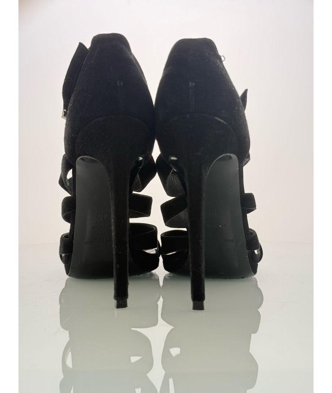 SAINT LAURENT Черные бархатные босоножки, фото 4