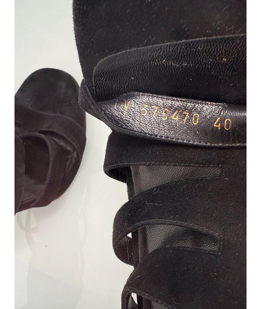 SAINT LAURENT Черные бархатные босоножки, фото 5