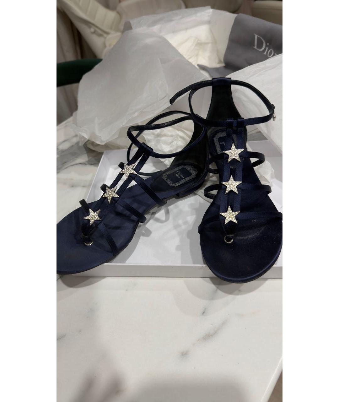 CHRISTIAN DIOR Темно-синие текстильные сандалии, фото 7
