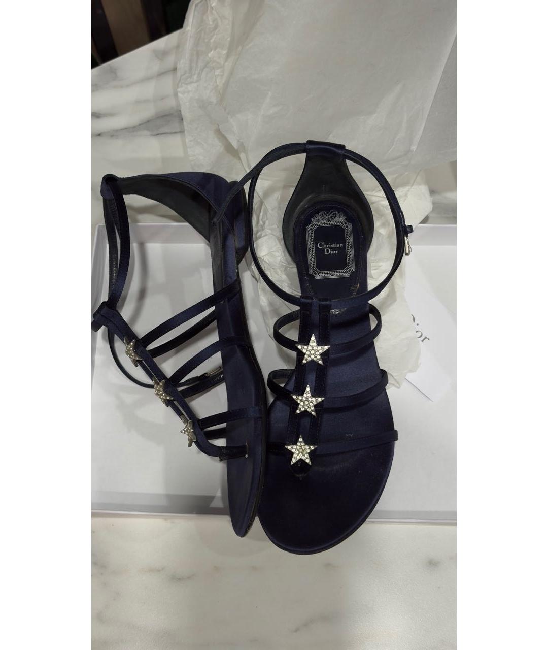 CHRISTIAN DIOR Темно-синие текстильные сандалии, фото 8