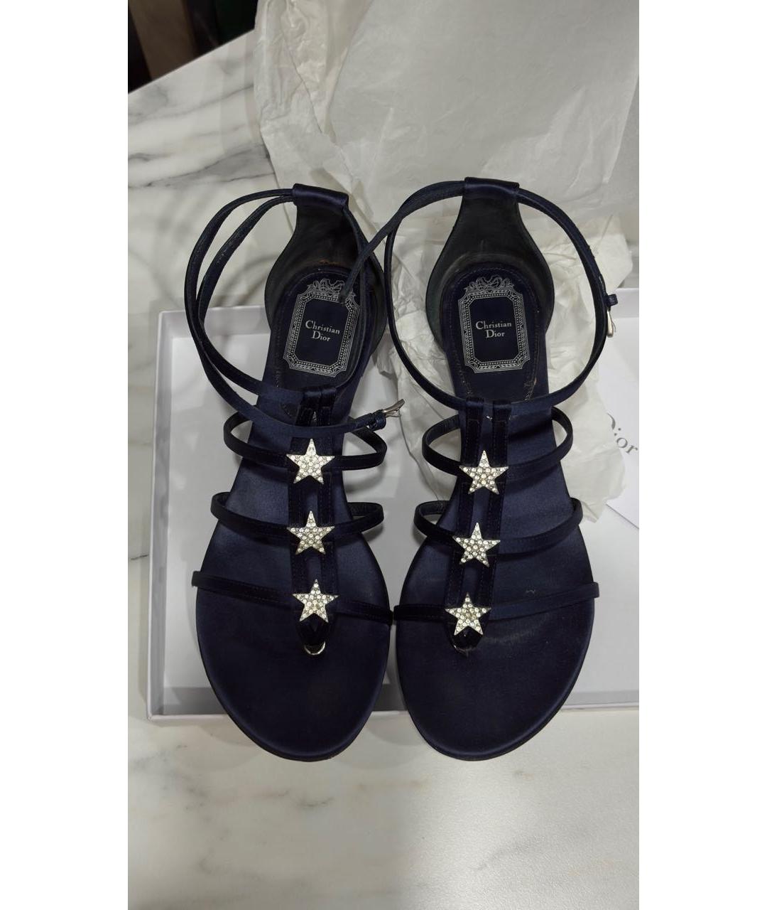 CHRISTIAN DIOR Темно-синие текстильные сандалии, фото 4