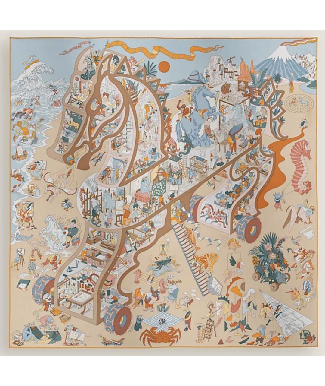 HERMES Бежевый шелковый платок, фото 3