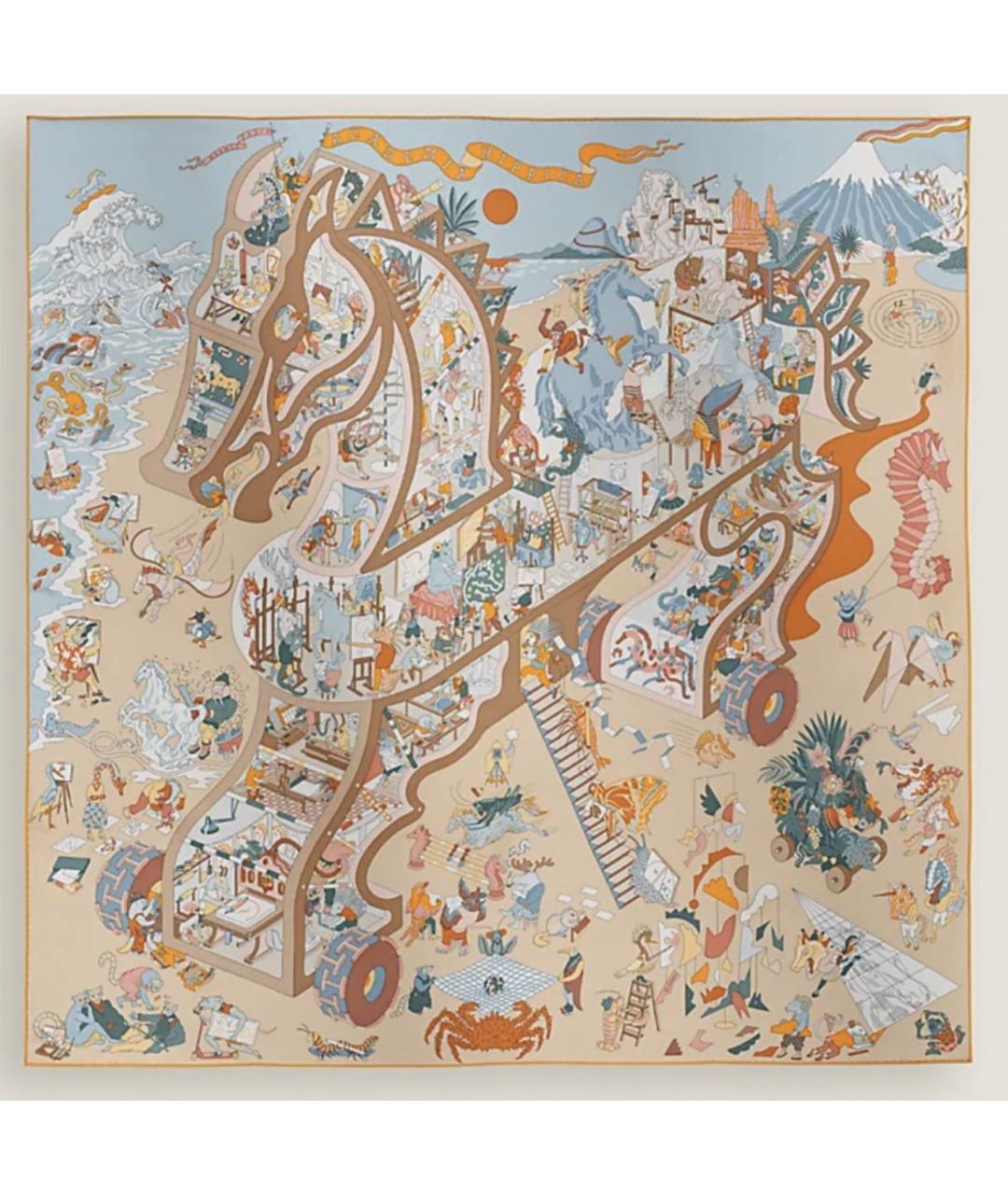 HERMES Бежевый шелковый платок, фото 2