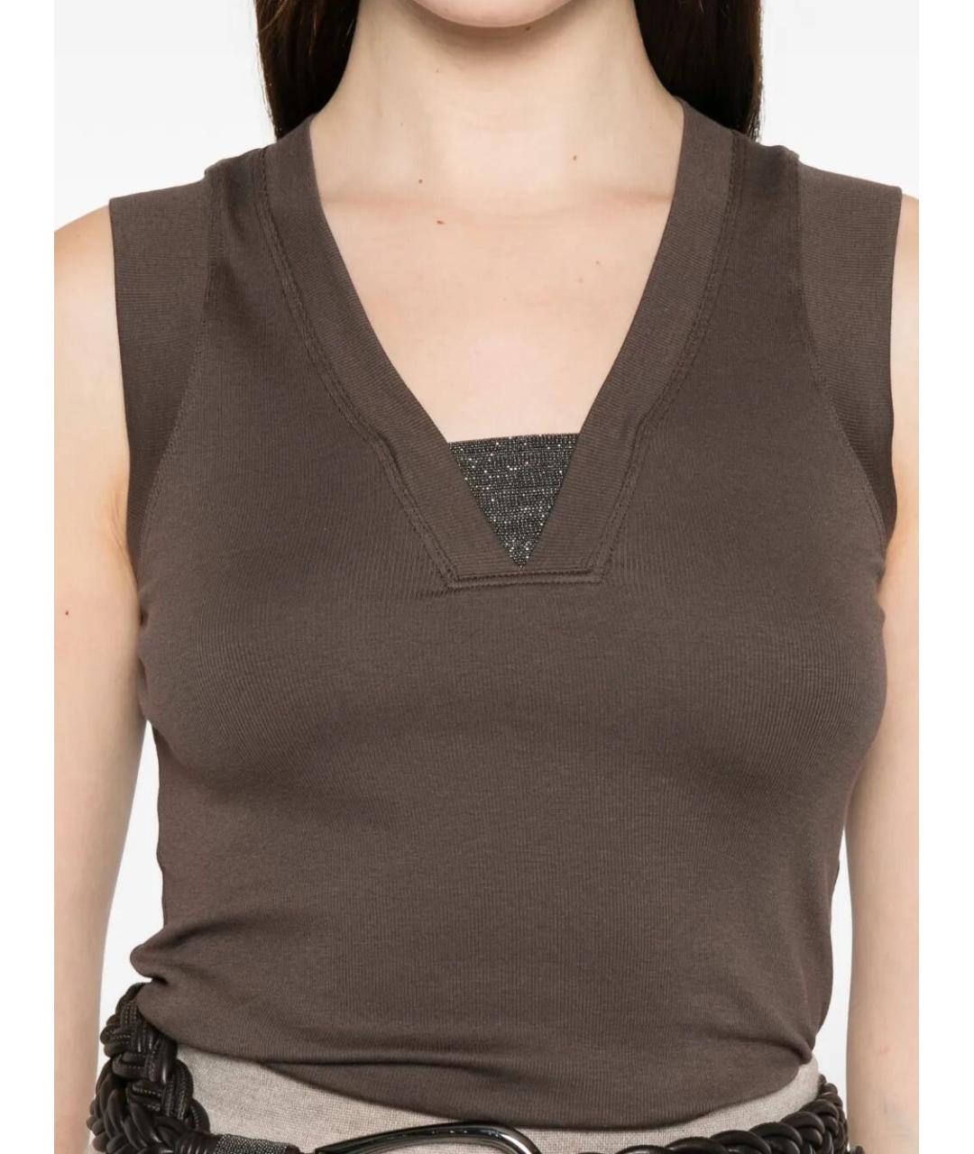 BRUNELLO CUCINELLI Коричневая хлопковая майка, фото 5