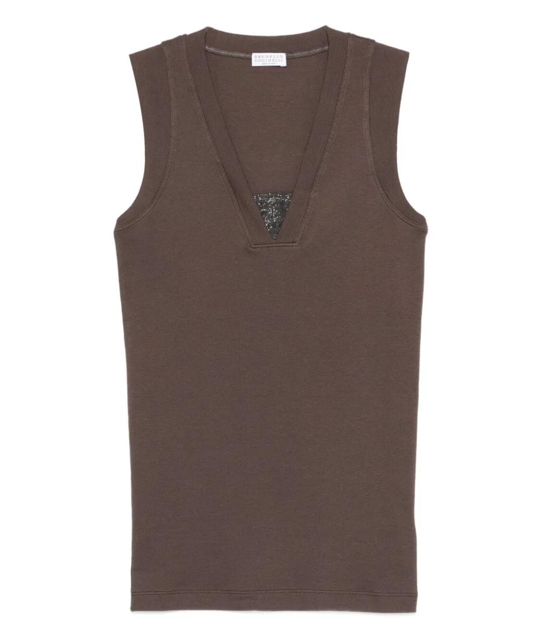 BRUNELLO CUCINELLI Коричневая хлопковая майка, фото 1