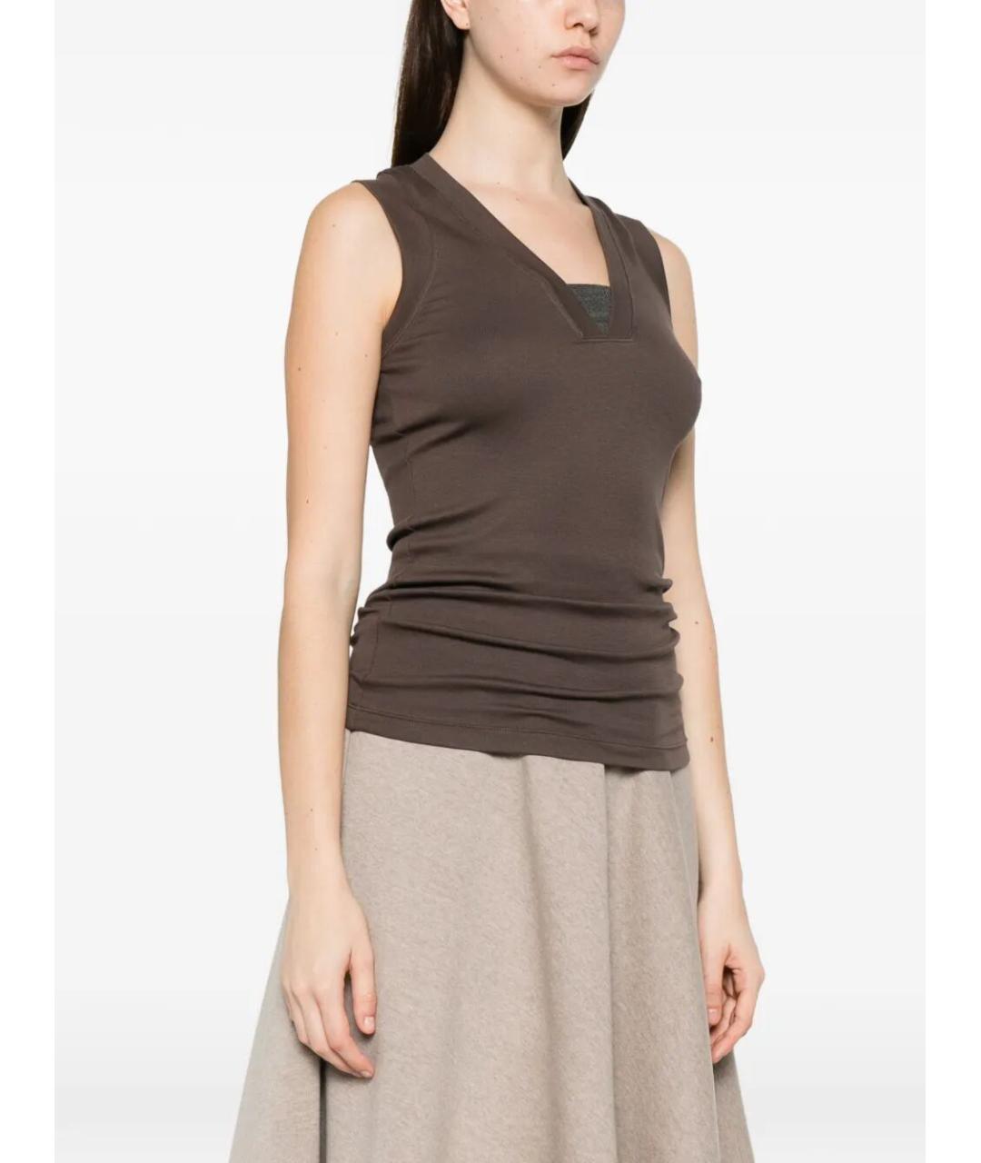 BRUNELLO CUCINELLI Коричневая хлопковая майка, фото 3