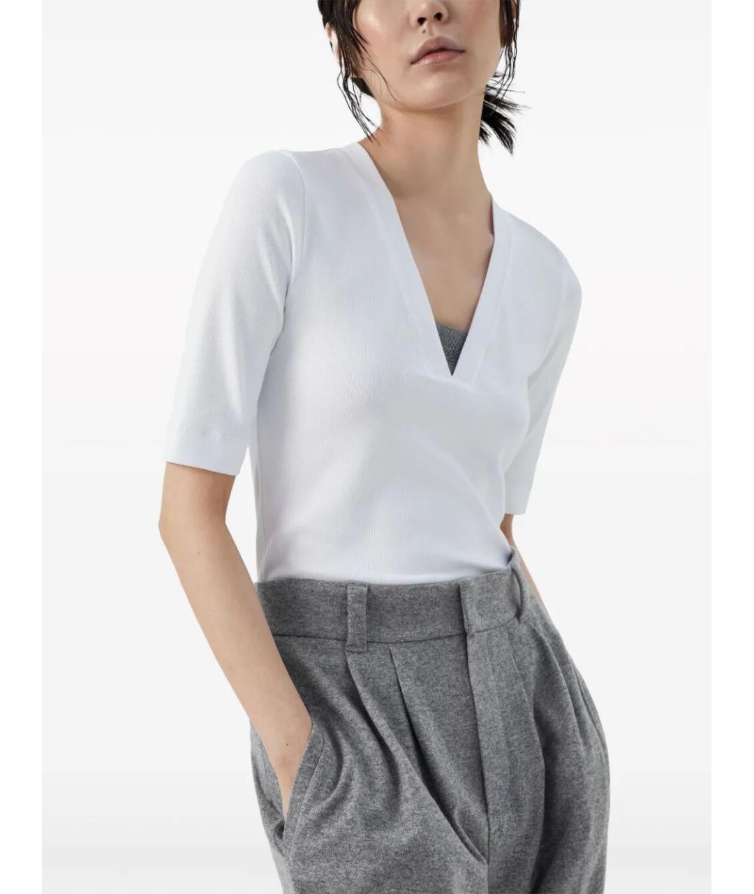 BRUNELLO CUCINELLI Белая хлопковая футболка, фото 5