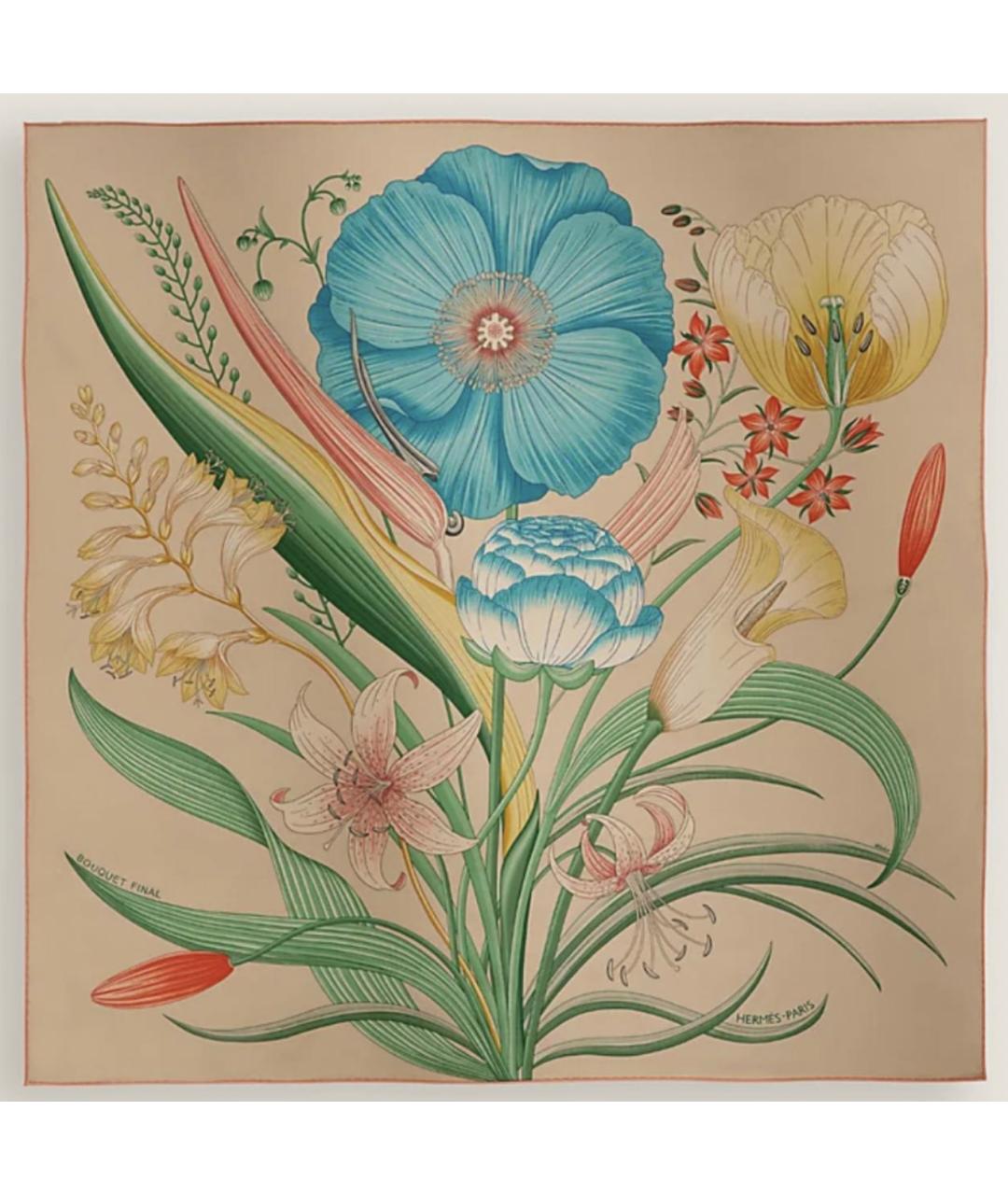 HERMES Бежевый шелковый платок, фото 2