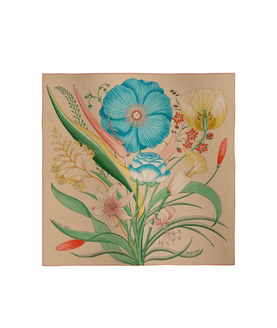 HERMES Бежевый шелковый платок, фото 1