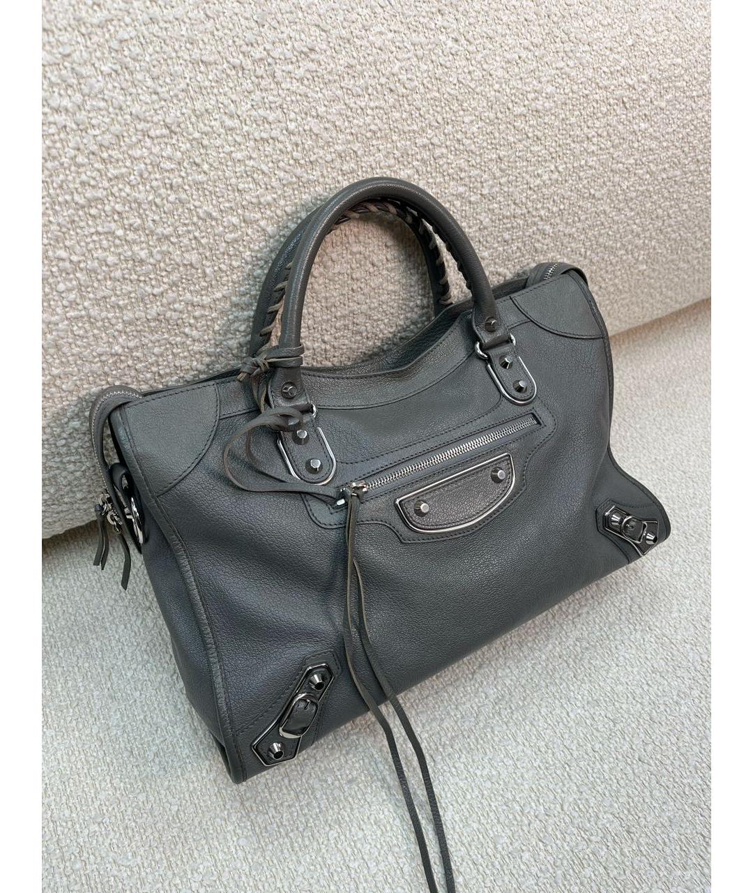 BALENCIAGA Серая кожаная сумка с короткими ручками, фото 2