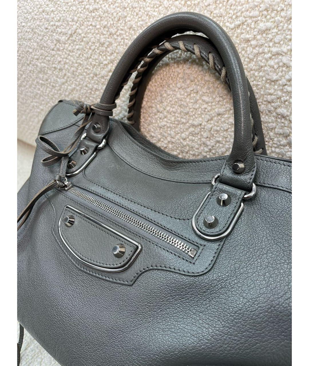 BALENCIAGA Серая кожаная сумка с короткими ручками, фото 6