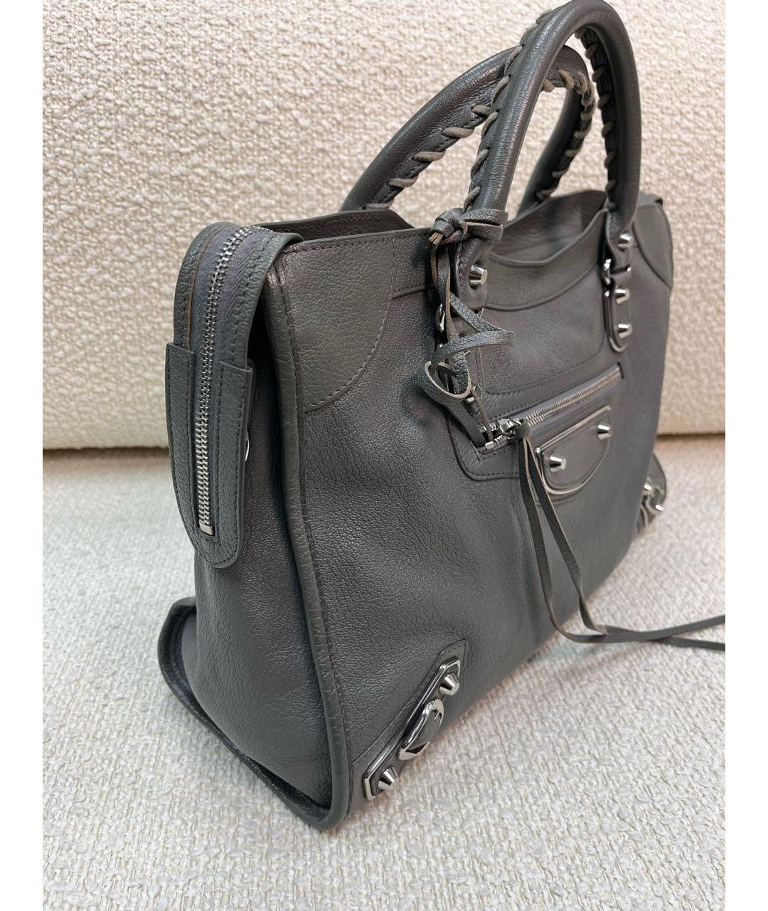 BALENCIAGA Серая кожаная сумка с короткими ручками, фото 7