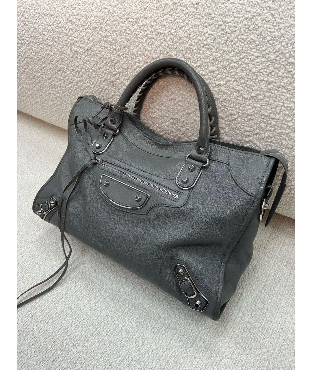 BALENCIAGA Серая кожаная сумка с короткими ручками, фото 4