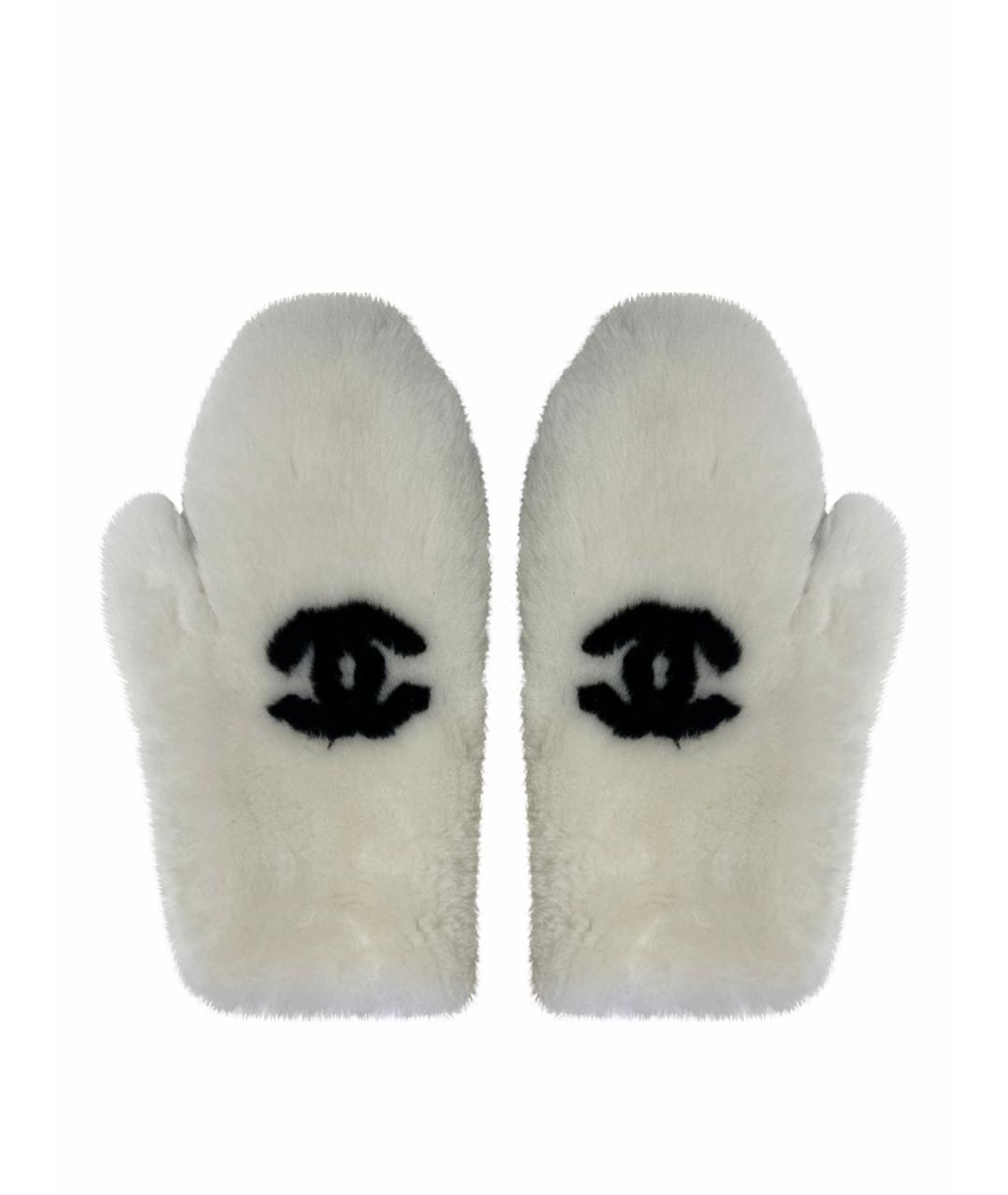 CHANEL Белые шерстяные перчатки, фото 1