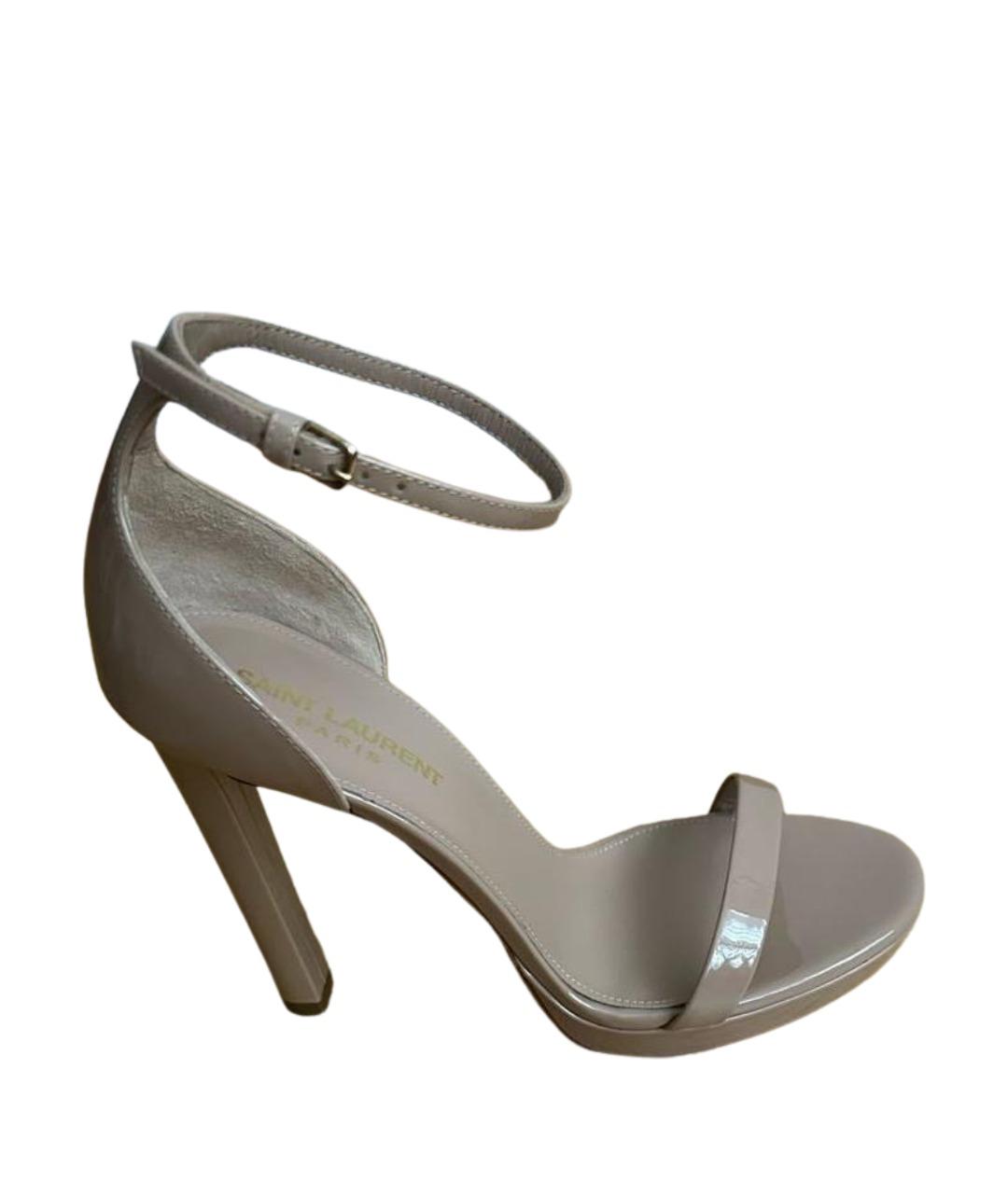 SAINT LAURENT Бежевые босоножки из лакированной кожи, фото 1