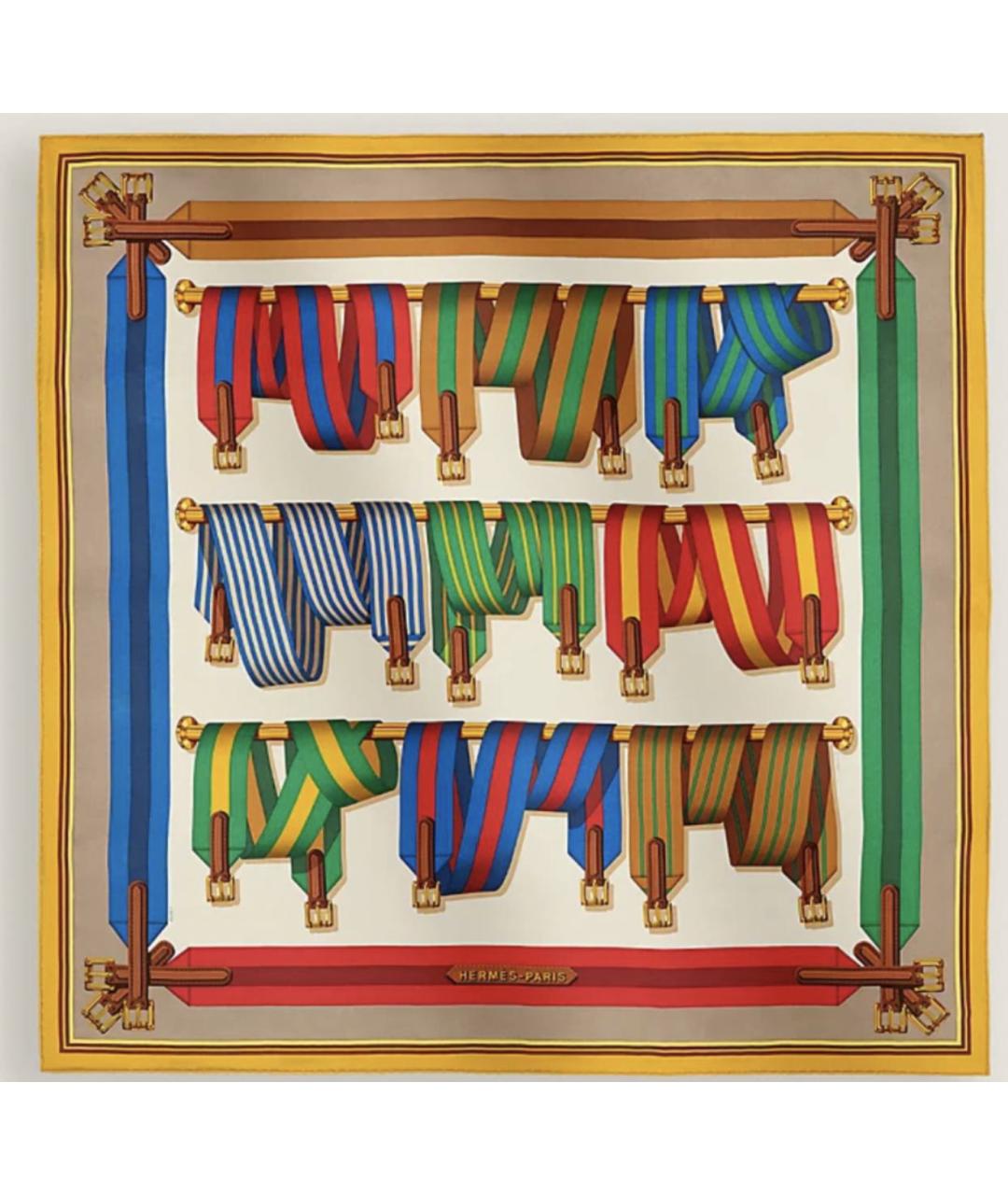 HERMES Желтый шелковый платок, фото 2