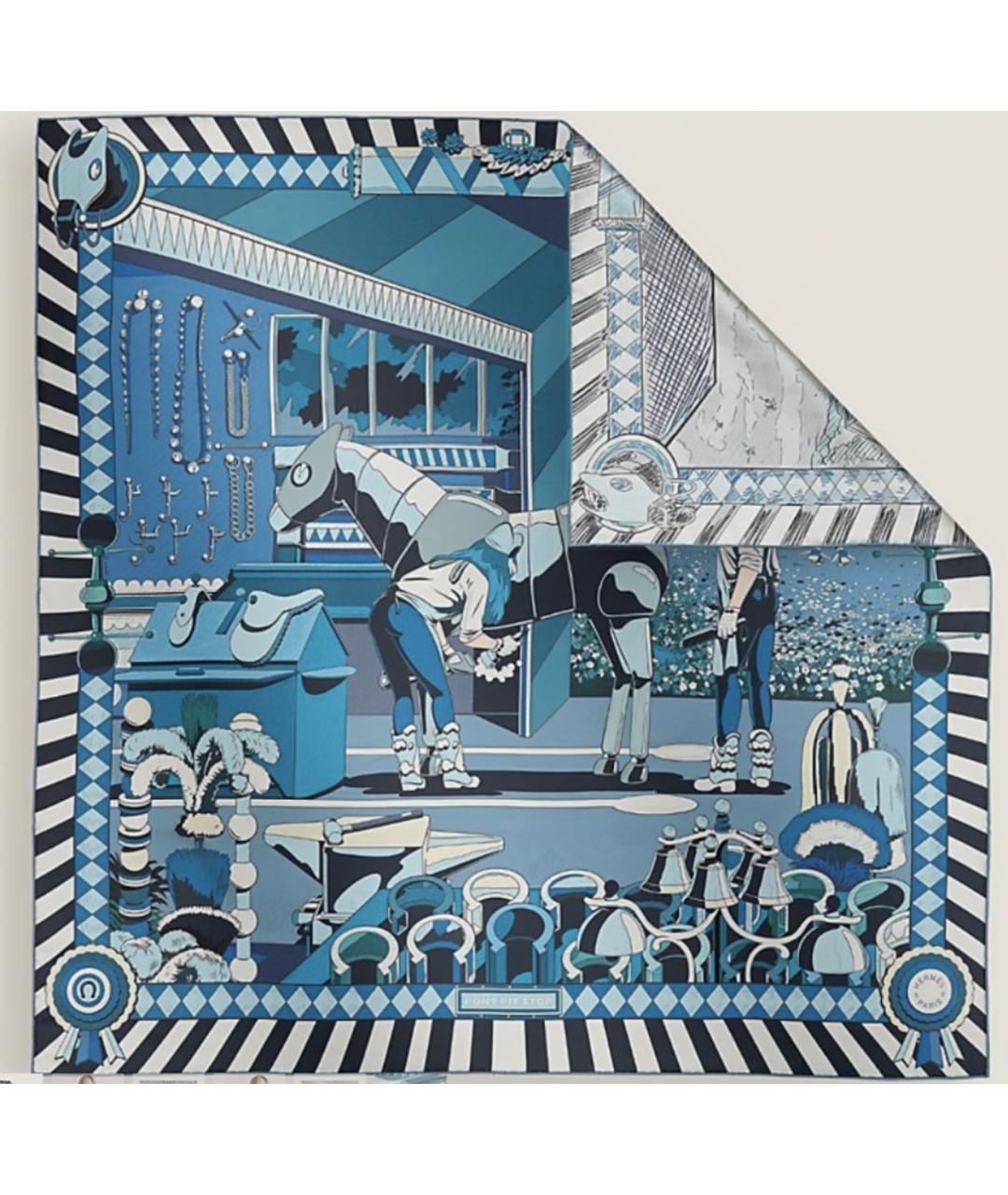 HERMES Темно-синий шелковый платок, фото 2