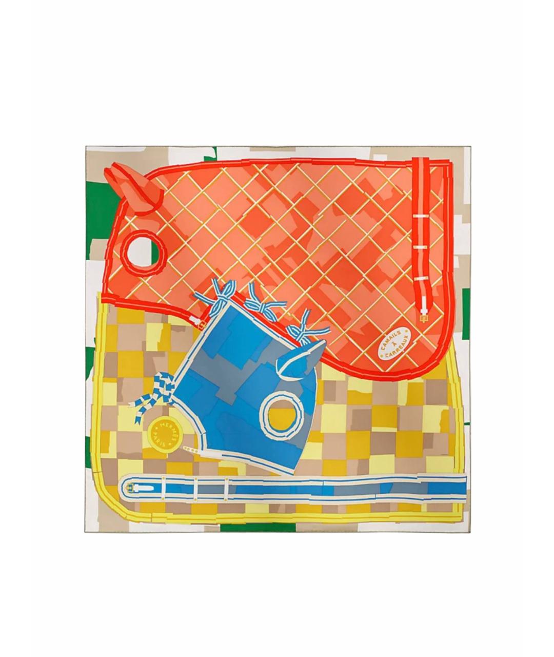 HERMES Желтый шелковый платок, фото 1