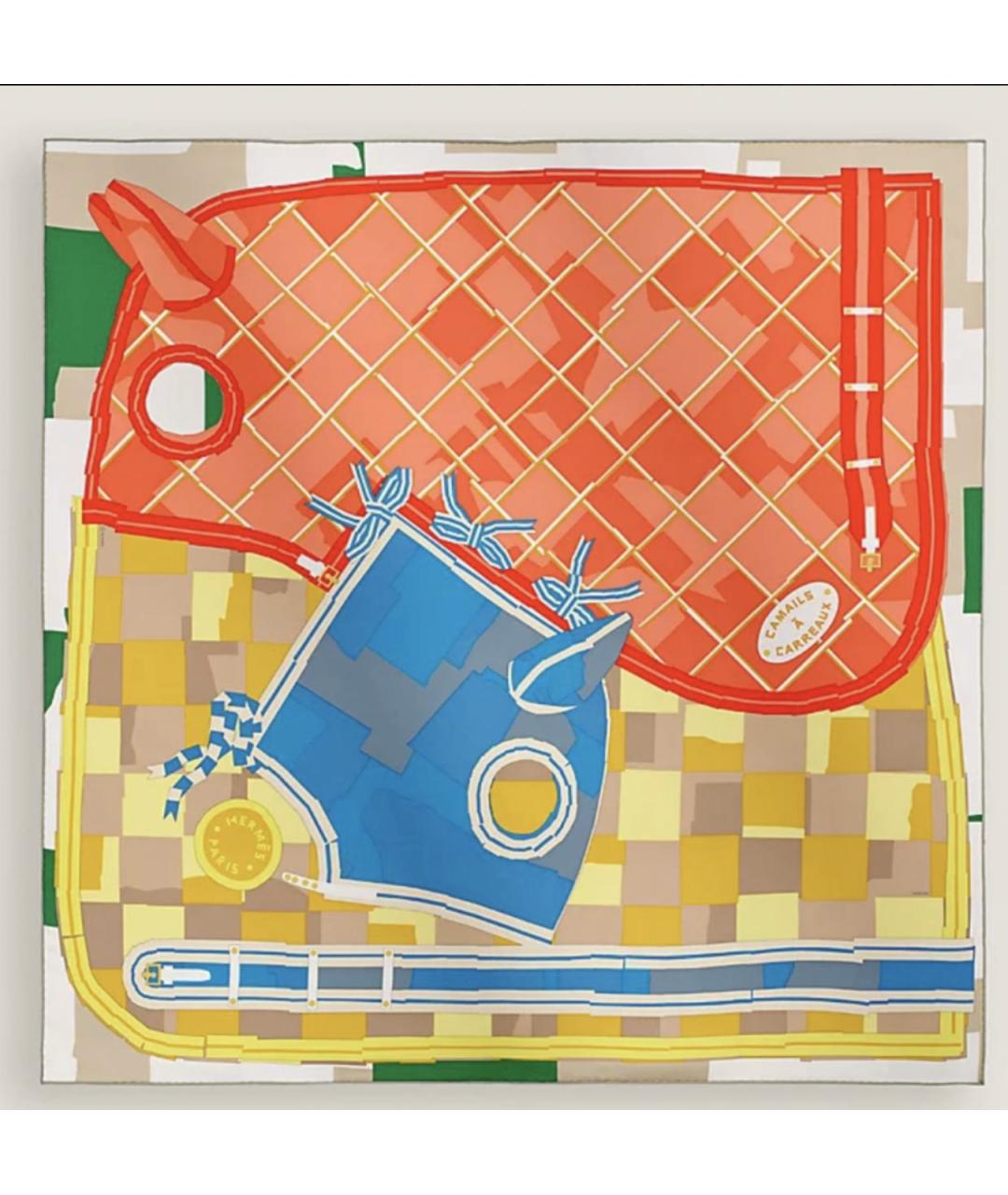 HERMES Желтый шелковый платок, фото 2