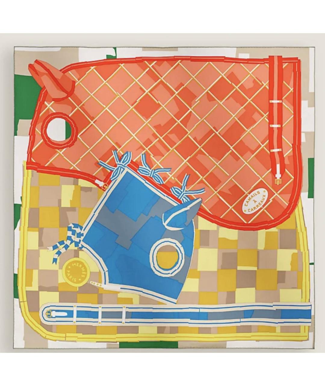 HERMES Желтый шелковый платок, фото 3