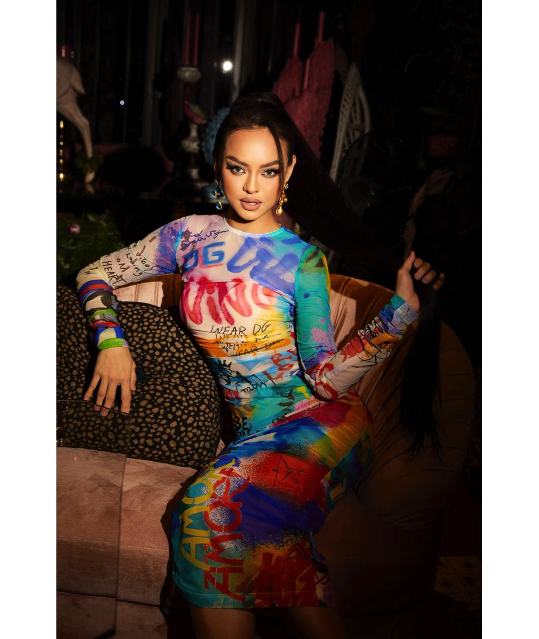 DOLCE&GABBANA Мульти полиамидовое коктейльное платье, фото 4