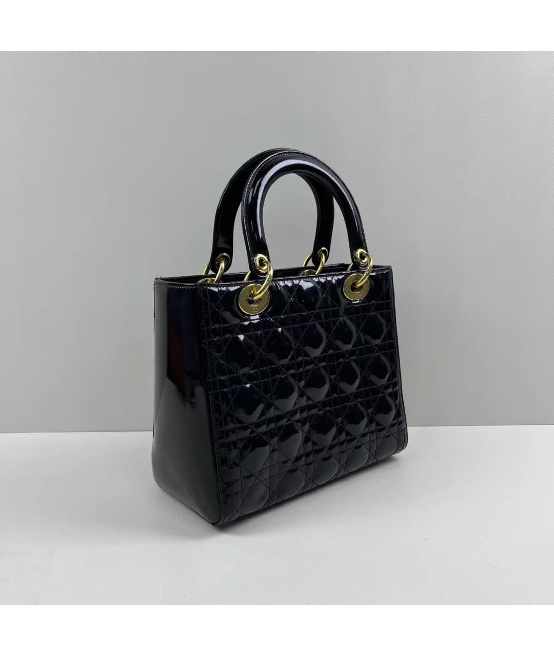 CHRISTIAN DIOR Черная сумка с короткими ручками из лакированной кожи, фото 3