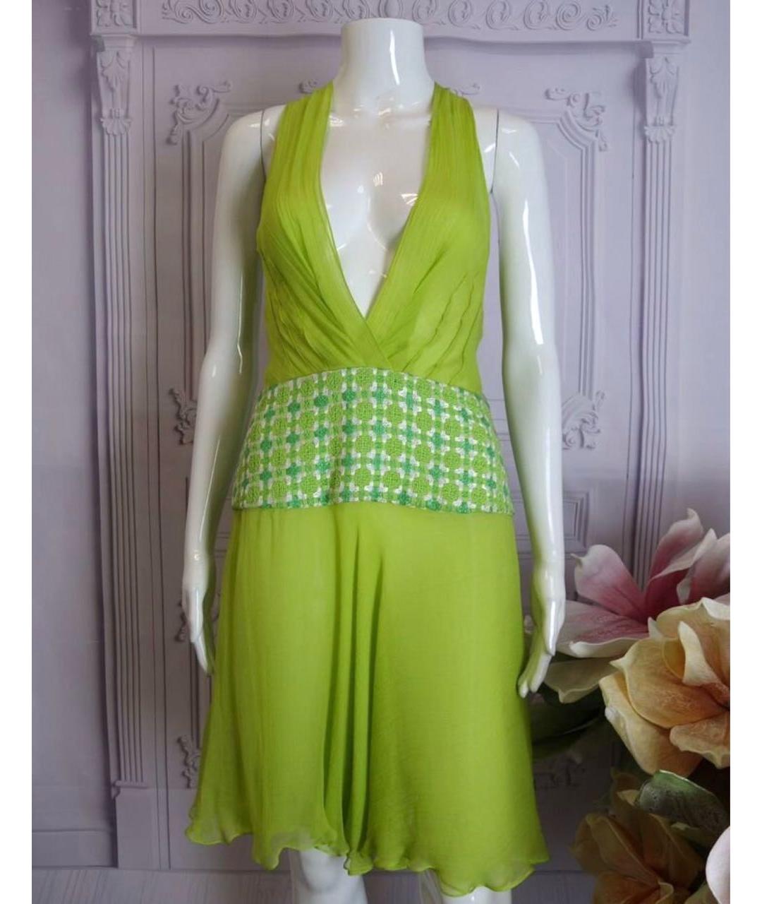 DOLCE&GABBANA Салатовыое шелковое коктейльное платье, фото 4