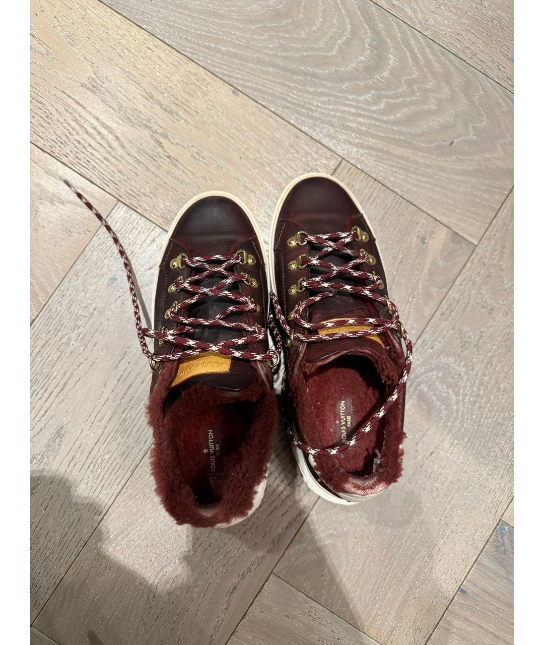 LOUIS VUITTON Бордовые кожаные кроссовки, фото 4