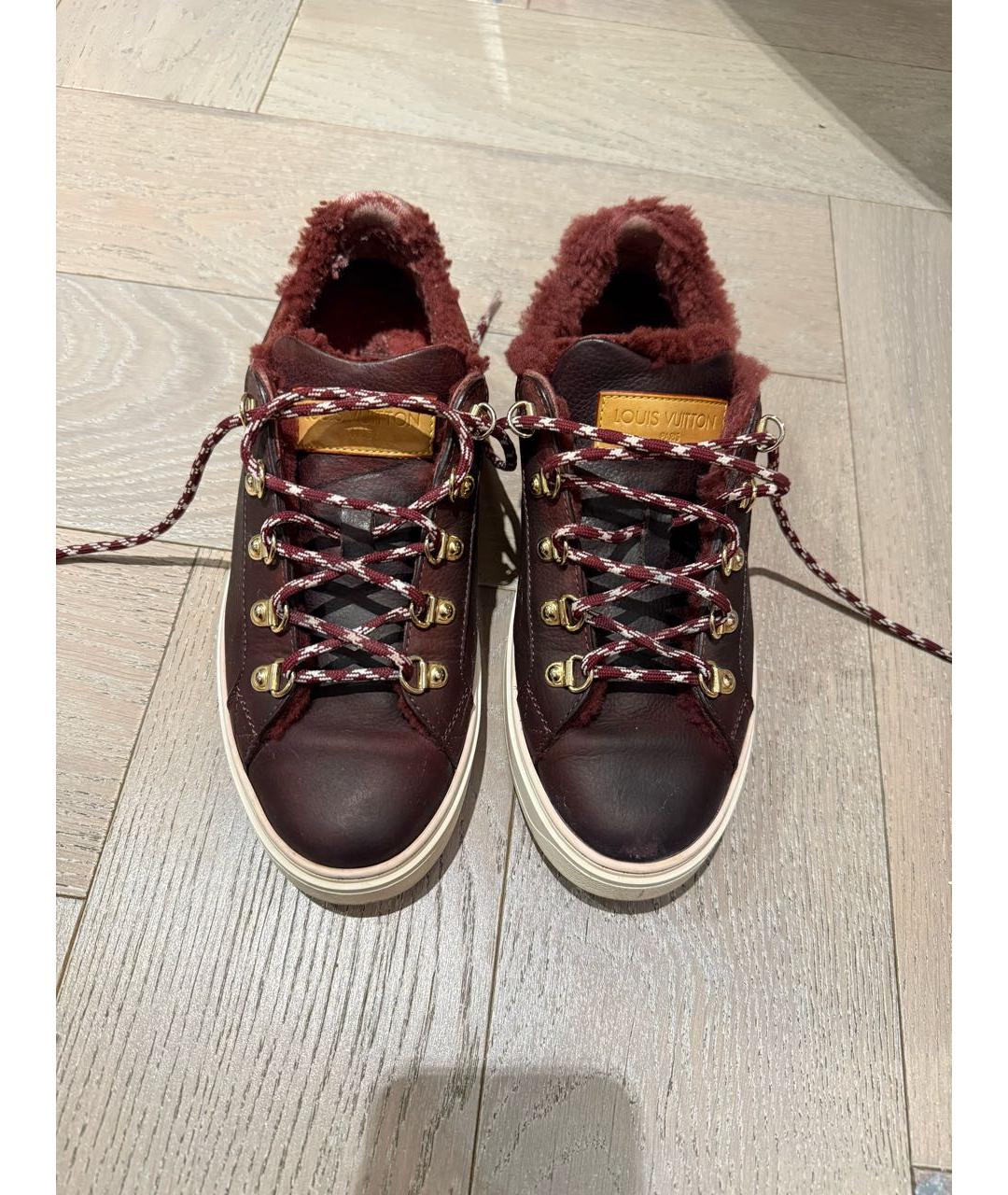 LOUIS VUITTON Бордовые кожаные кроссовки, фото 3