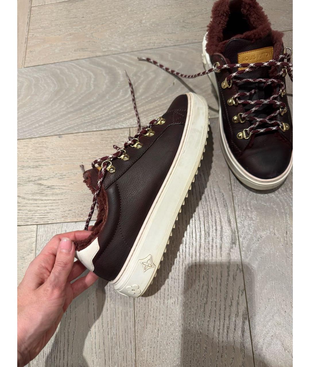 LOUIS VUITTON Бордовые кожаные кроссовки, фото 8