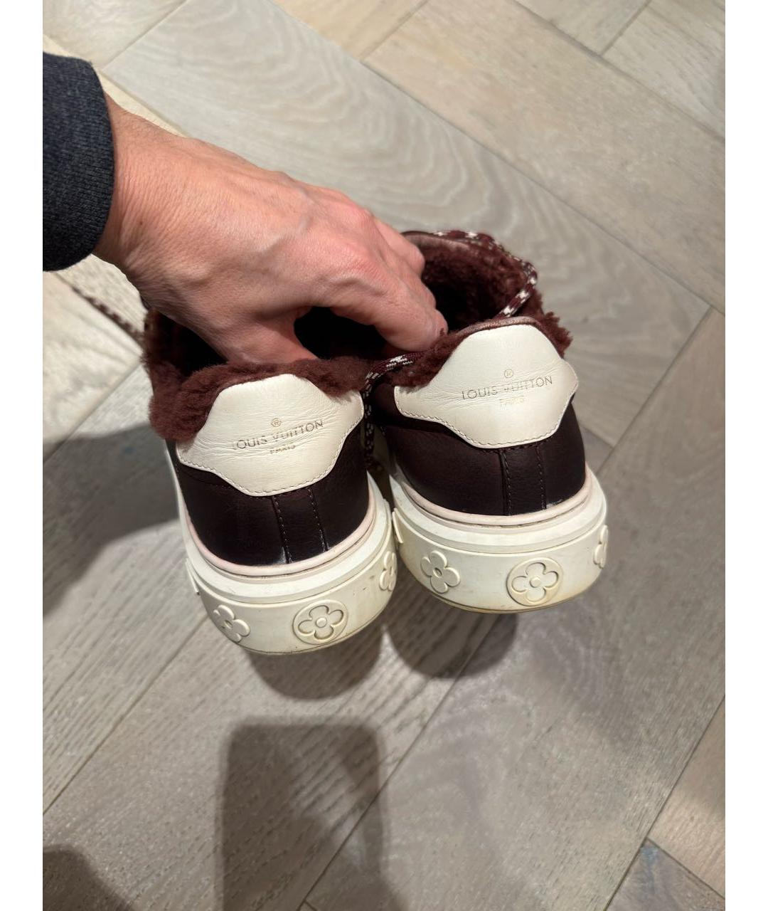 LOUIS VUITTON Бордовые кожаные кроссовки, фото 5