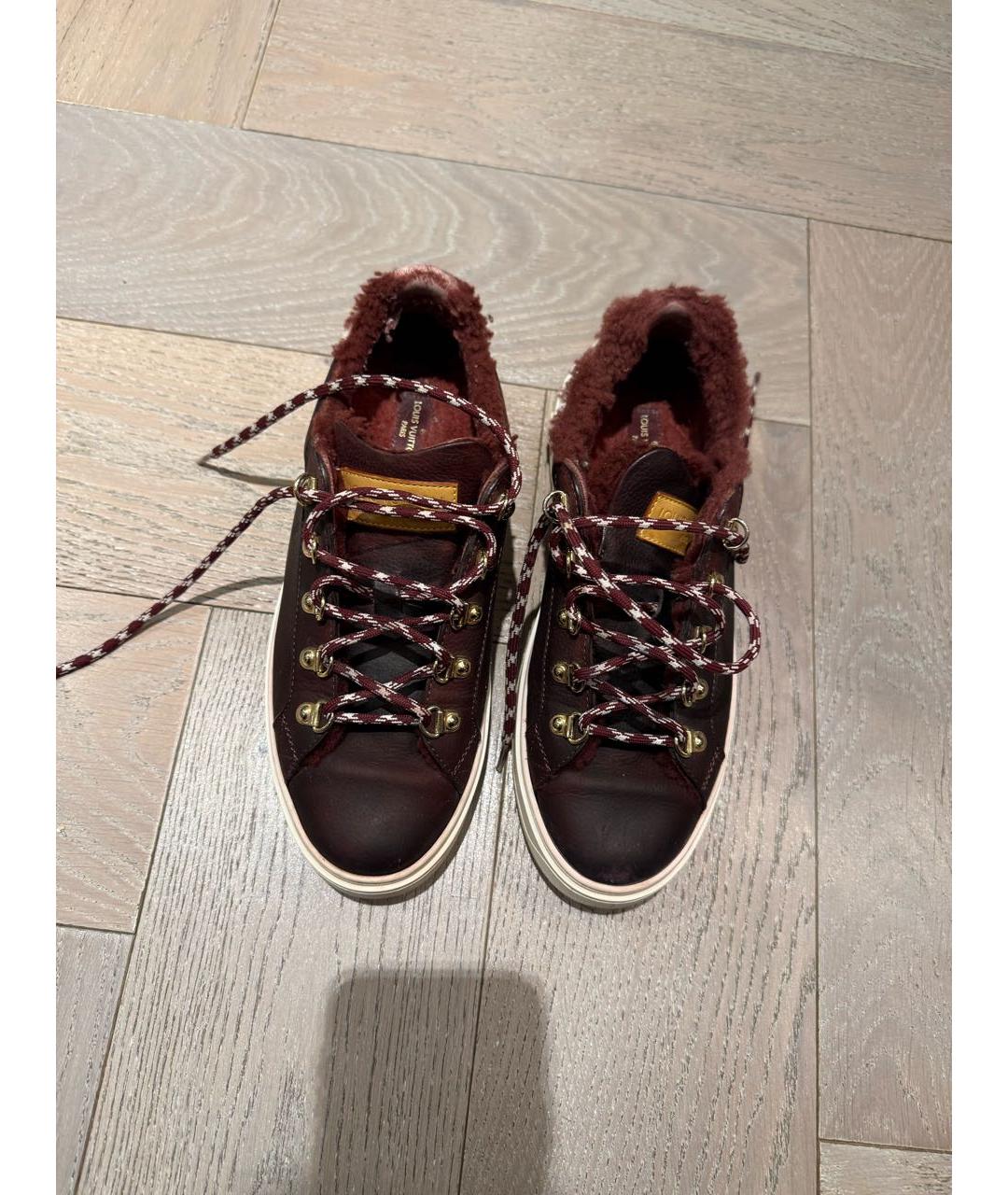 LOUIS VUITTON Бордовые кожаные кроссовки, фото 6