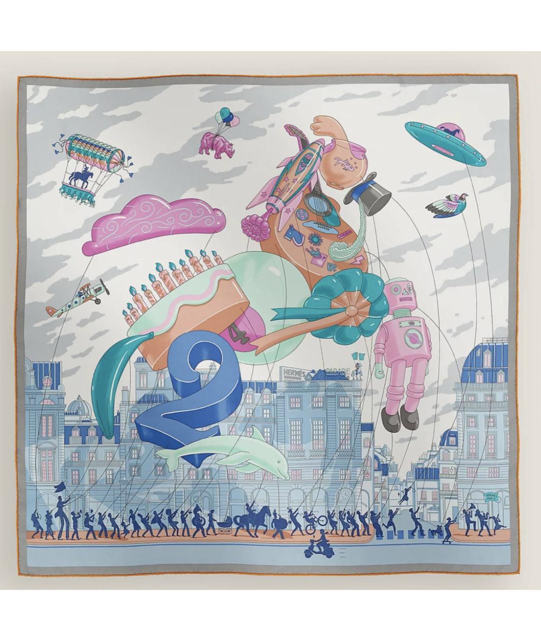 HERMES Голубой шелковый платок, фото 2