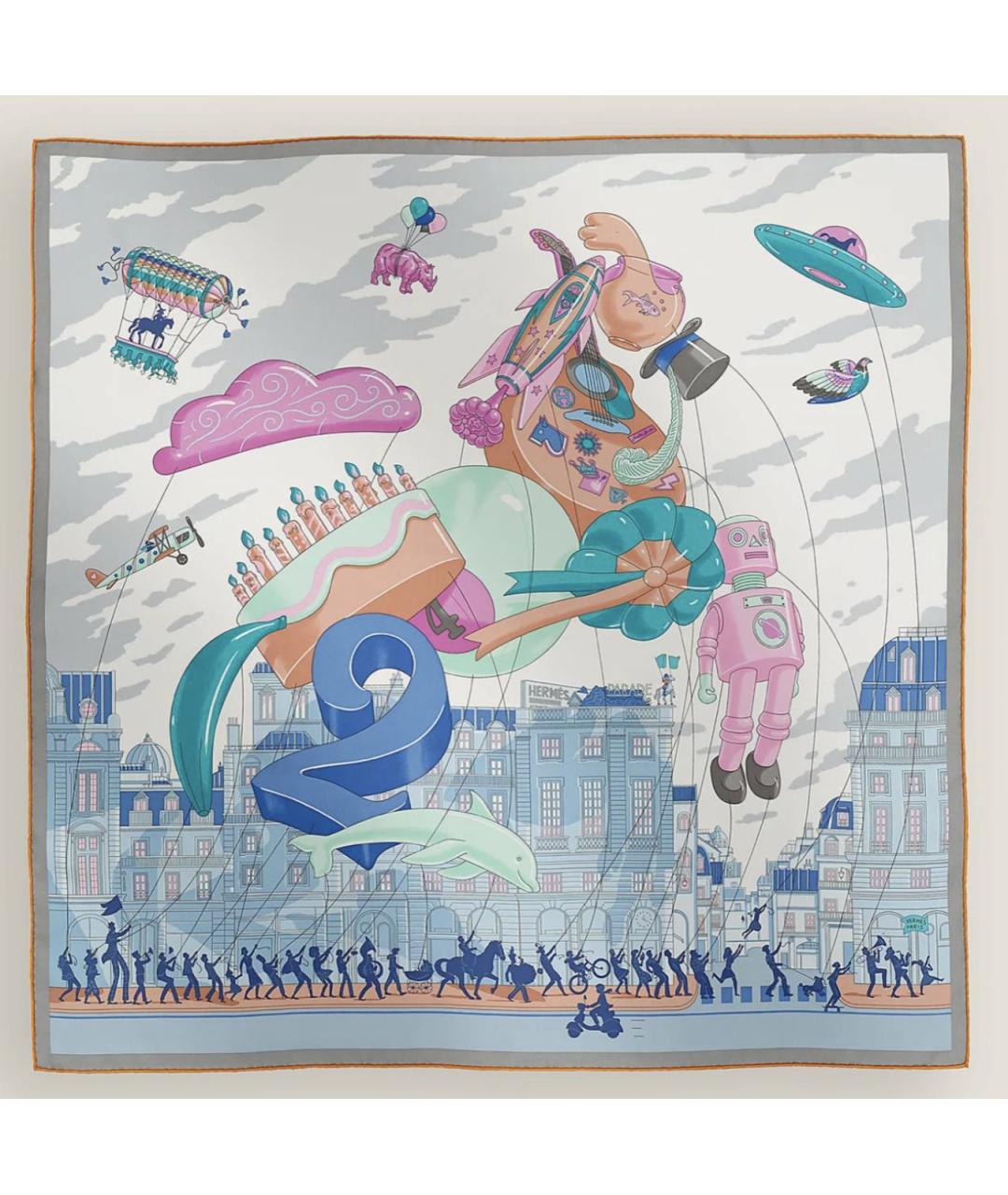 HERMES Голубой шелковый платок, фото 3