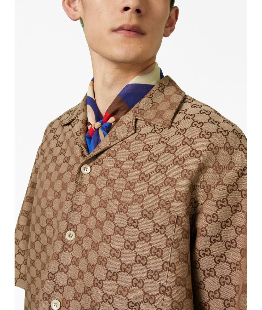 GUCCI Коричневая льняная кэжуал рубашка, фото 3