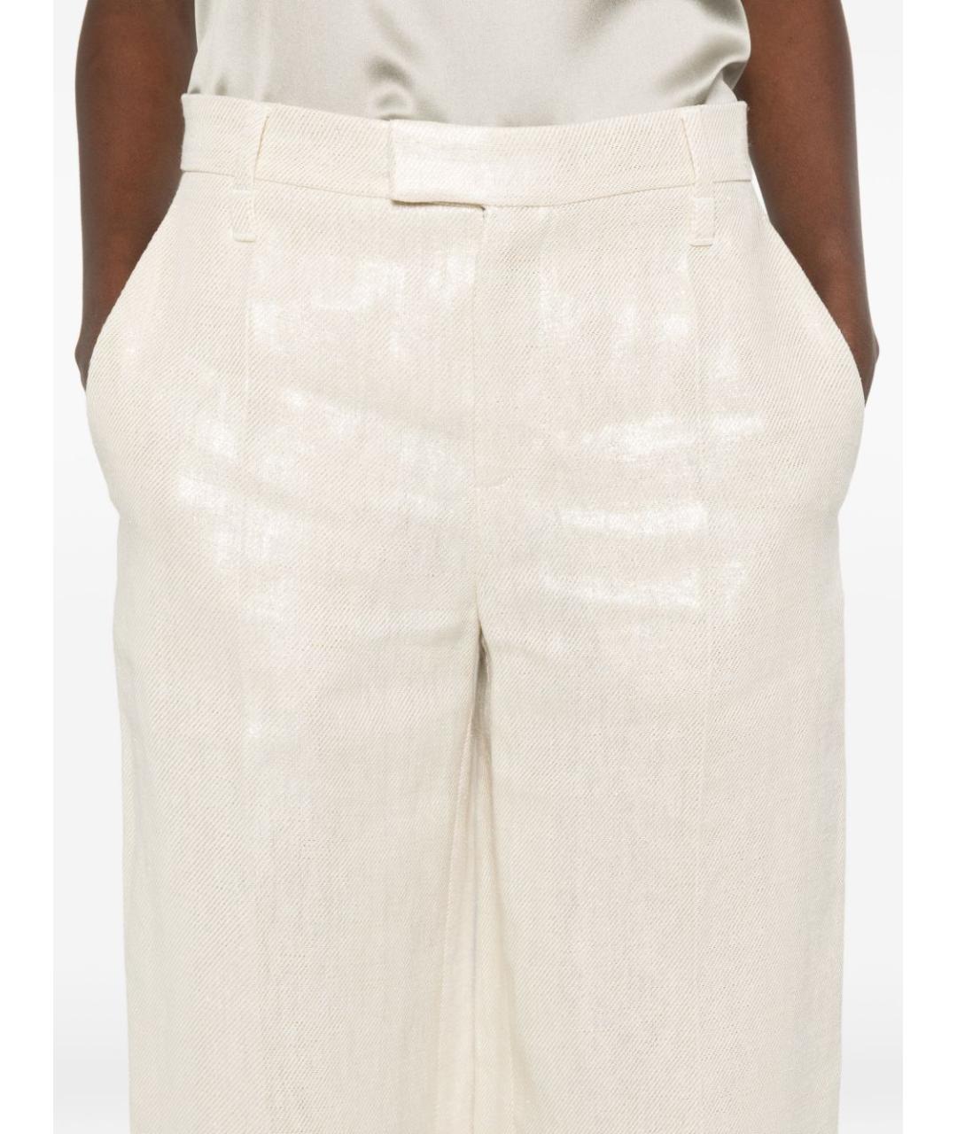 BRUNELLO CUCINELLI Белые льняные прямые брюки, фото 3