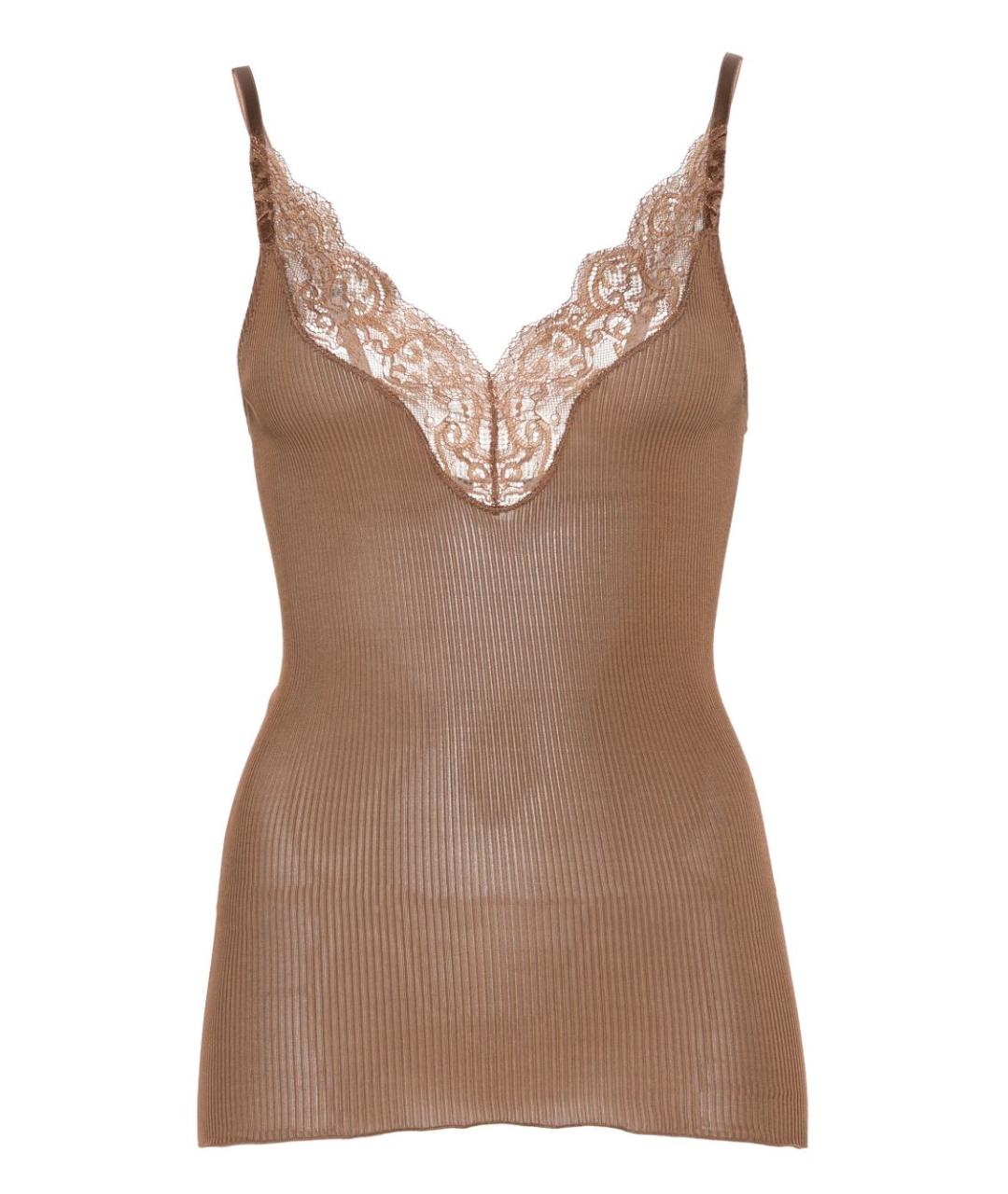 SAINT LAURENT Коричневая шелковая майка, фото 1