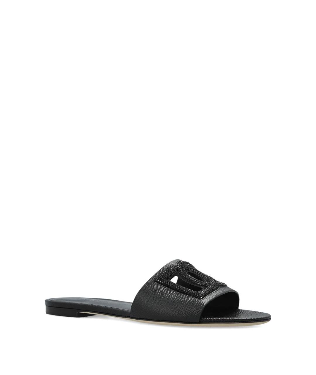 DOLCE&GABBANA Черные кожаные шлепанцы, фото 1