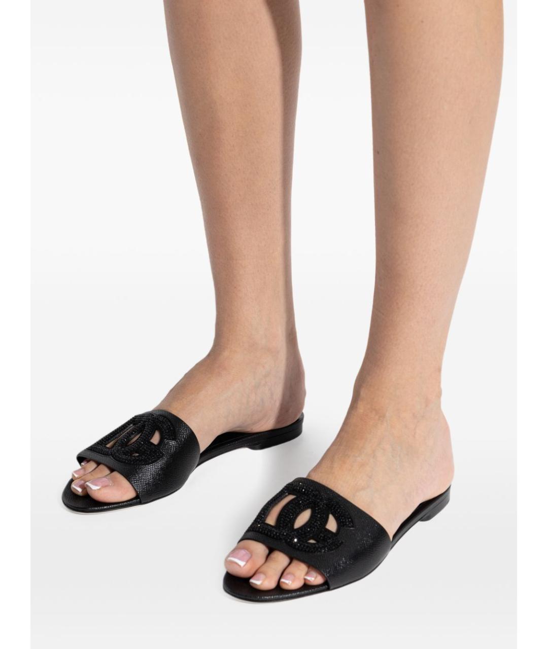 DOLCE&GABBANA Черные кожаные шлепанцы, фото 5