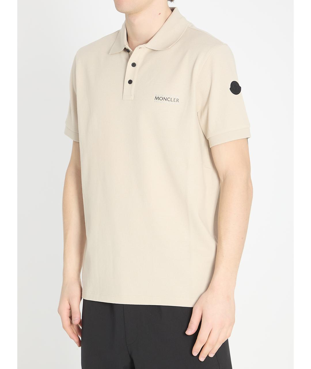 MONCLER Бежевое хлопковое поло с коротким рукавом, фото 2