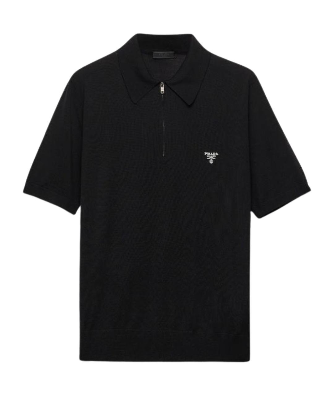 PRADA Черное хлопко-шерстяное поло с коротким рукавом, фото 1