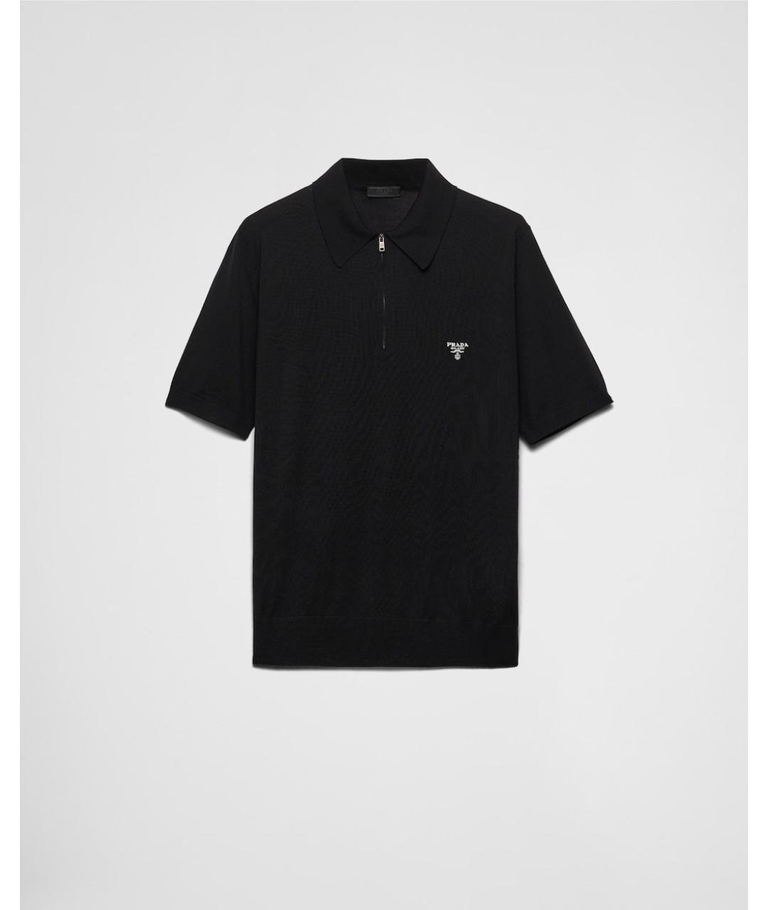PRADA Черное хлопко-шерстяное поло с коротким рукавом, фото 6