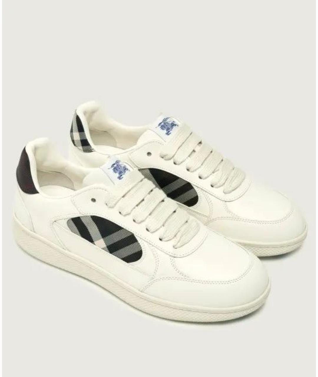 BURBERRY Белые кожаные низкие кроссовки / кеды, фото 3