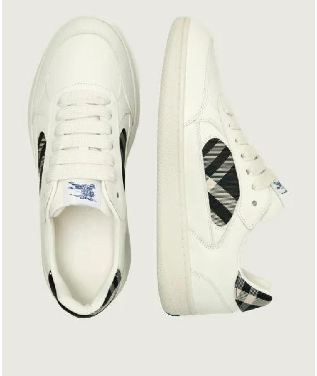 BURBERRY Белые кожаные низкие кроссовки / кеды, фото 4