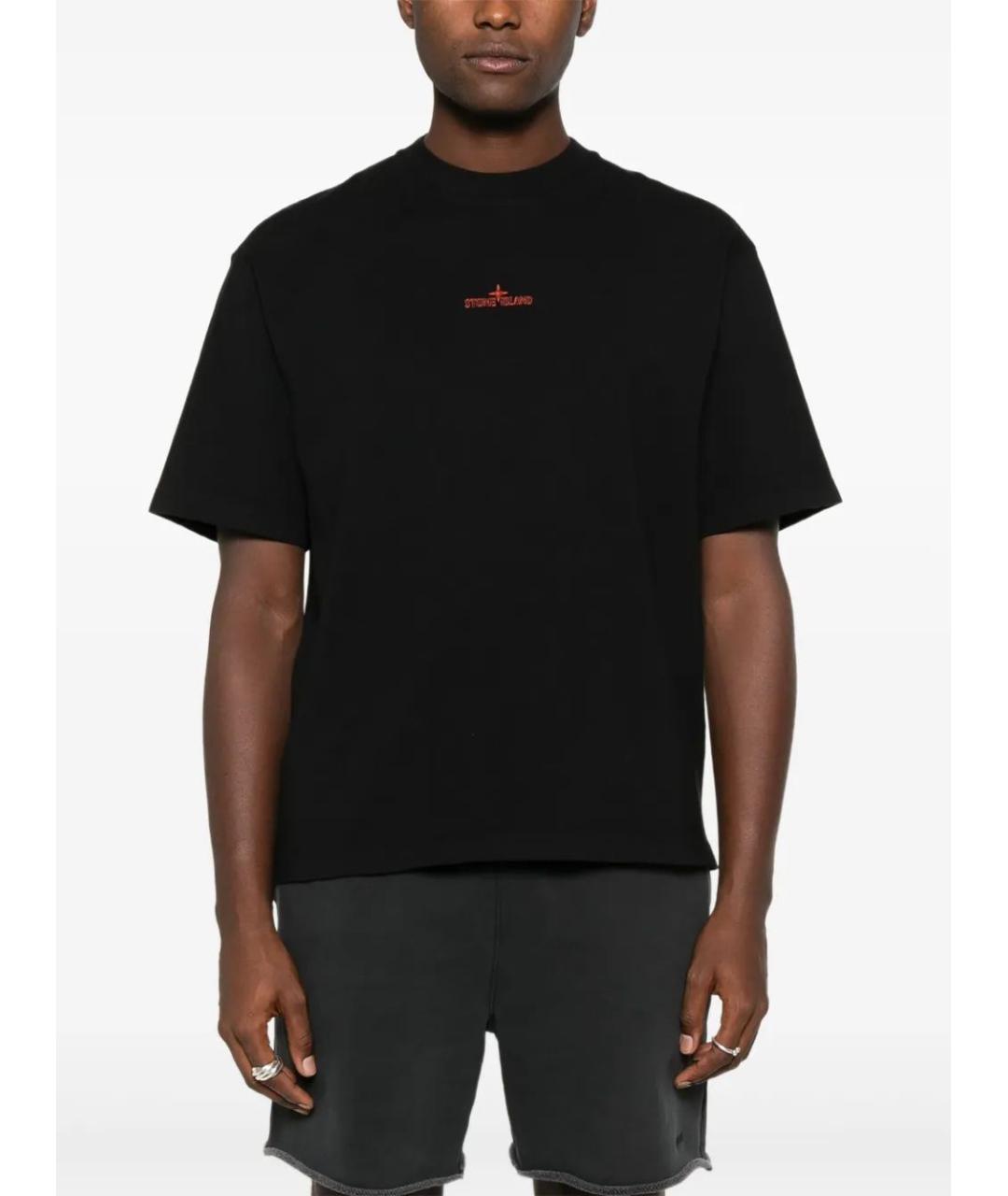 STONE ISLAND Черная хлопко-полиэстеровая футболка, фото 3