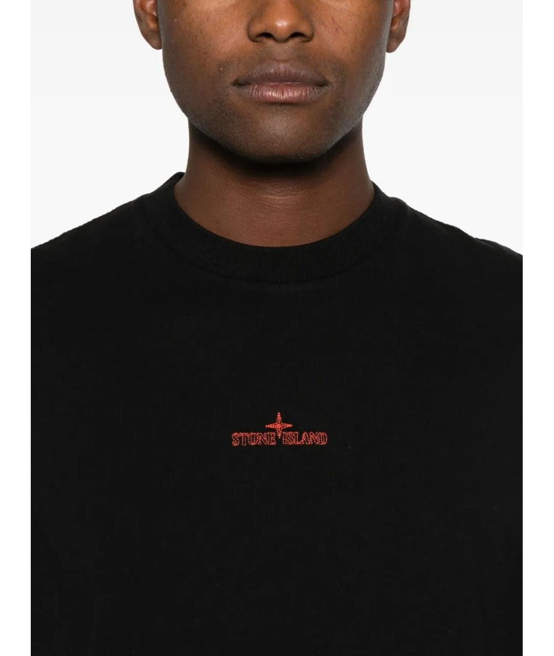 STONE ISLAND Черная хлопко-полиэстеровая футболка, фото 4