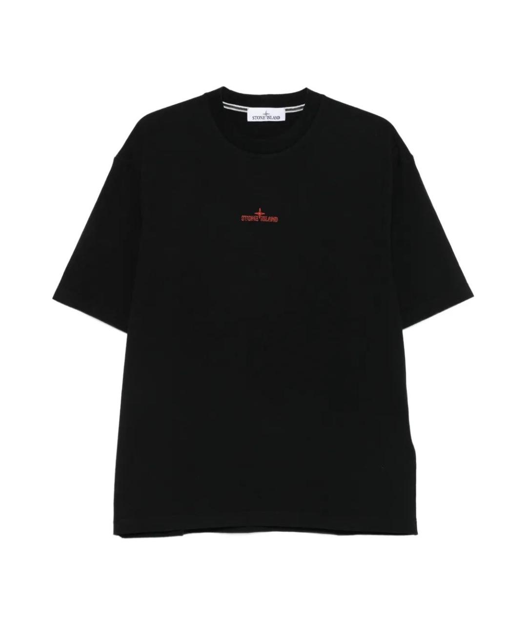 STONE ISLAND Черная хлопко-полиэстеровая футболка, фото 1