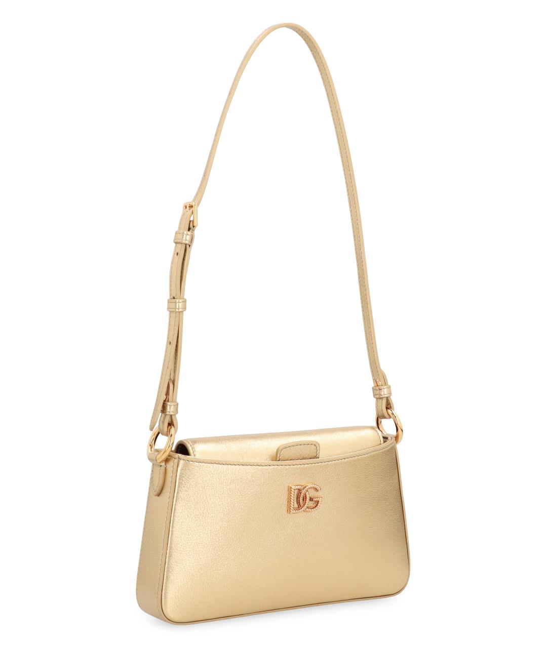 DOLCE&GABBANA Золотая кожаная сумка через плечо, фото 3