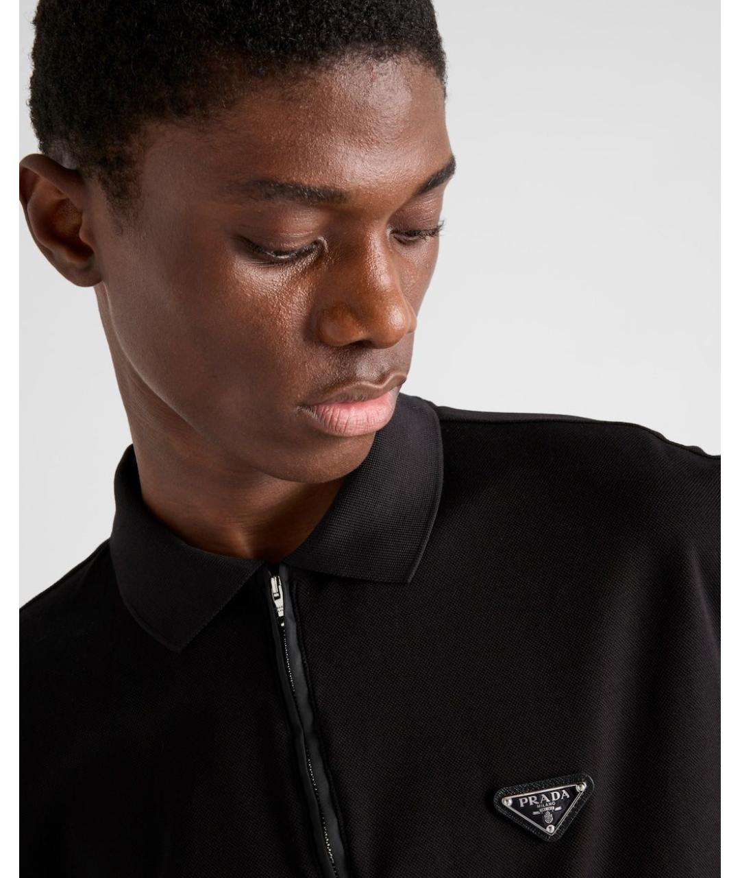 PRADA Черное хлопковое поло с коротким рукавом, фото 3