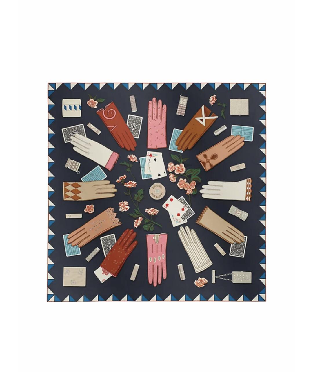 HERMES Темно-синий шелковый платок, фото 1